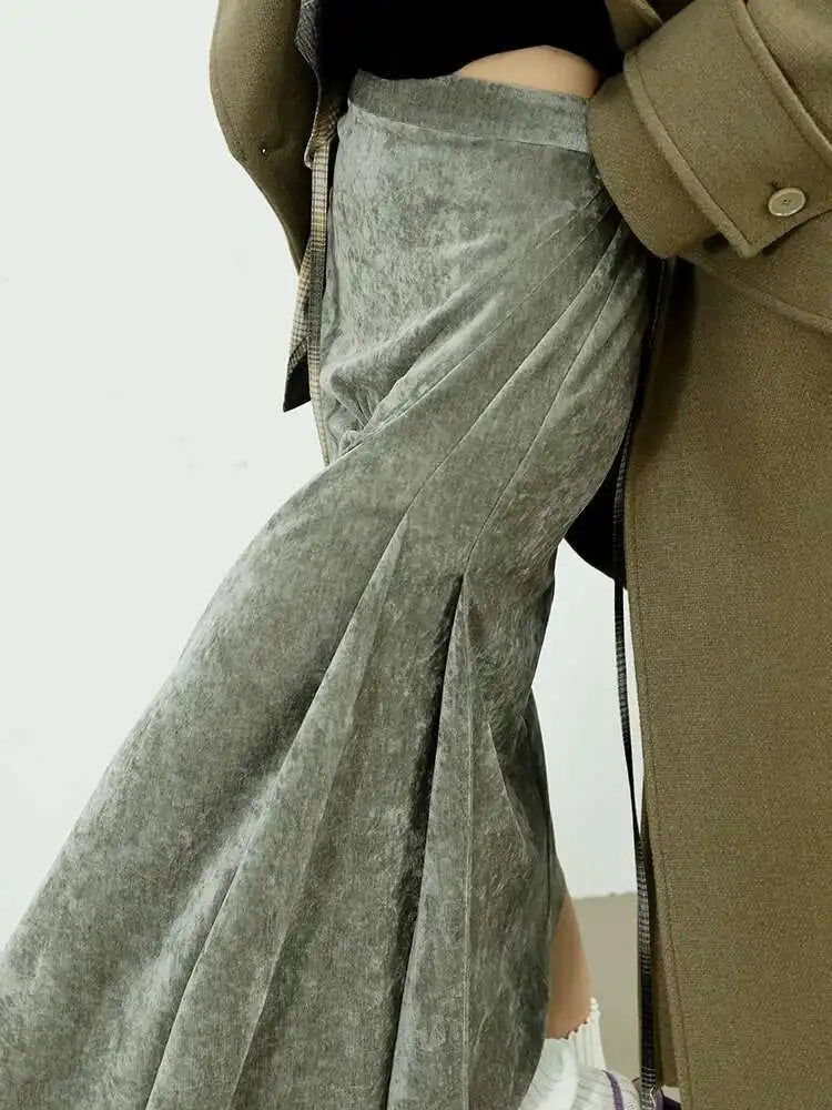 High Waist Gray Green Rhinestones Irregular Elegant Half-body Skirt Women Fashion Tide New Spring Autumn 2025 1DH8207