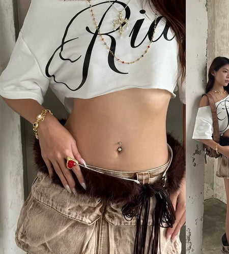 Classic Loose Letter Print Mini t-Shirt Women Summer Trend Biased Collar Versatile Street Skinny Simple Party Daily Tops