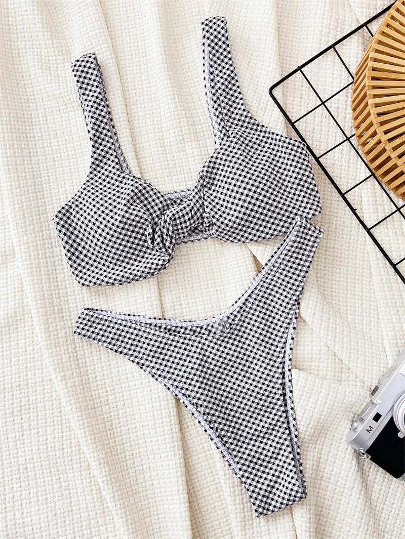 White Swimwear Bandeau Bikini Sets 2024 Sexy Women Swimsuit Brazilian Biquini Mid Waist Bathing Suit