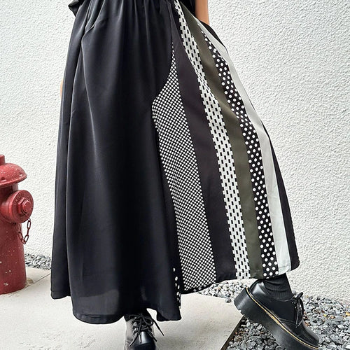 Load image into Gallery viewer, High Elastic Waist Black Dot Color-block Long Wide Leg Pants New Trousers Women Fashion Tide Spring Autumn 2025 1DJ0896
