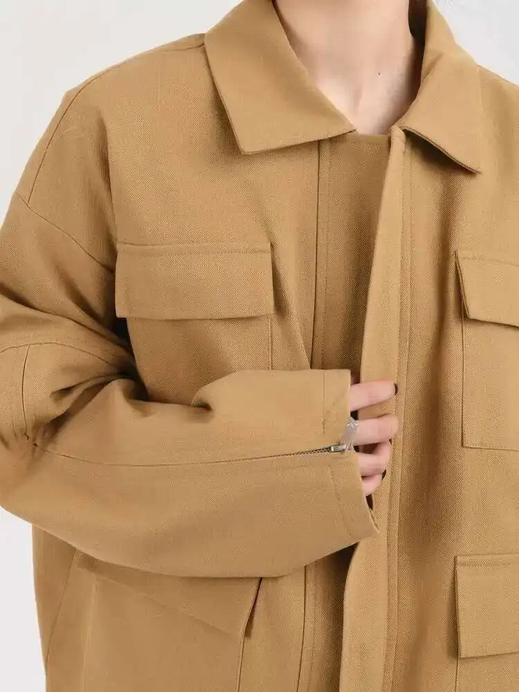 Khaki Big Size Coat Wide Leg Pants Two Piece Suit New Lapel Long Sleeve Women Fashion Tide Spring Autumn 2025 28W105