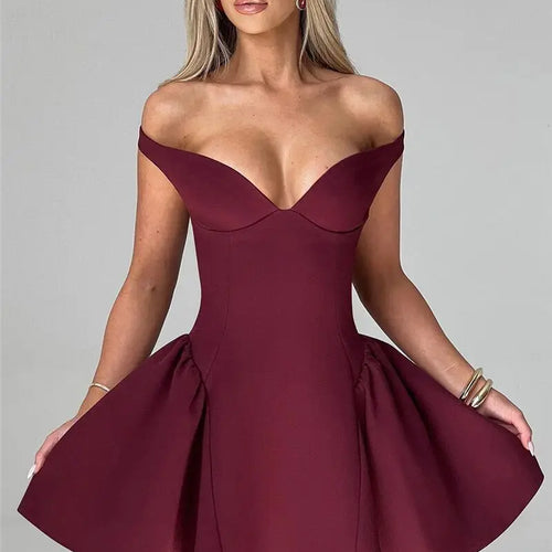 Load image into Gallery viewer, Off-shoulder Backless Sexy Mini Dress For Women Wine Red Sleeveless Strapless High Waist A-line Club Party Sexy Dress
