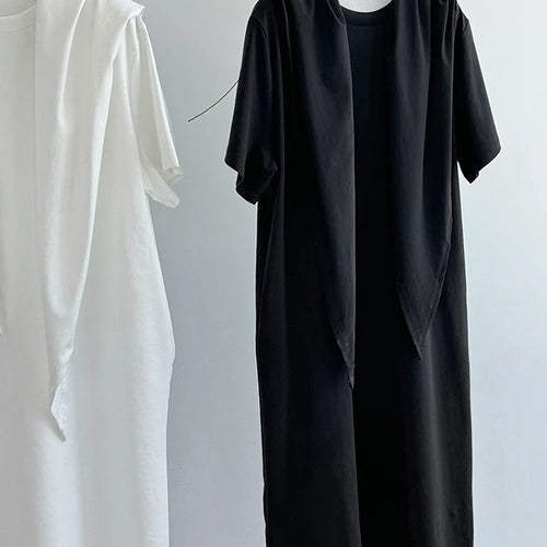 Load image into Gallery viewer, Women White Bandage Irregular Big Size Midi Dress New Round Neck Short Sleeve Fashion Tide Spring Summer 2025 1DJ1263
