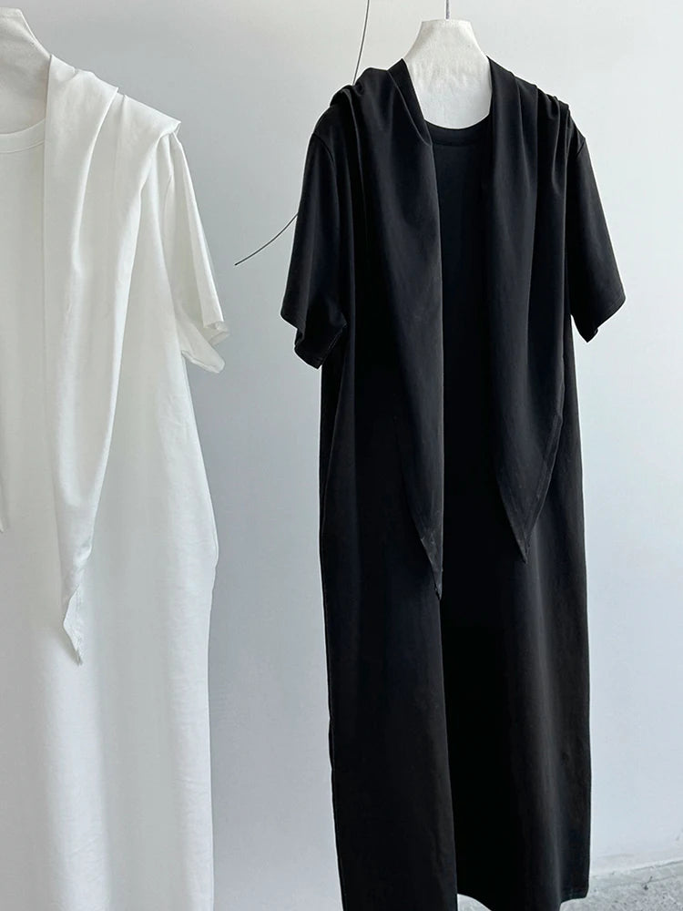 Women White Bandage Irregular Big Size Midi Dress New Round Neck Short Sleeve Fashion Tide Spring Summer 2025 1DJ1263