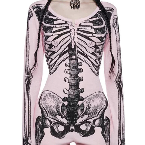 Load image into Gallery viewer, Streetwear Skull Printing Jumpsuits Shorts for Women Y2k Aesthetic Bodycon Tees 2025 Ropa Mujer Grunge Single Breasted Tops
