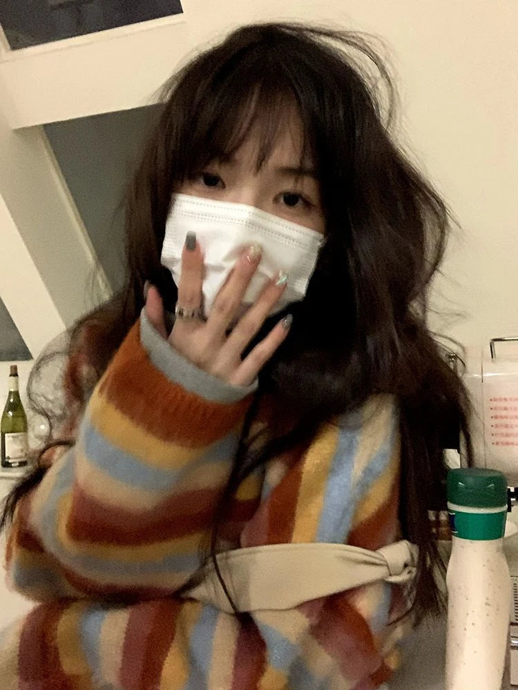 Vintage Striped Cardigan Korean Chic Y2k Aesthetic Sweater Coat 2025 Autumn New Harajuku Kardigany Jumper Pull  Femme