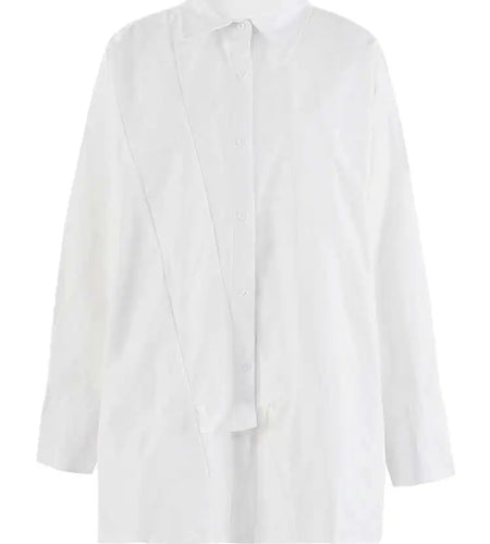 Women White Irregular Spliced Big Size Casual Blouse New Lapel Long Sleeve Shirt Fashion Tide Spring Autumn 2025 CPG2045