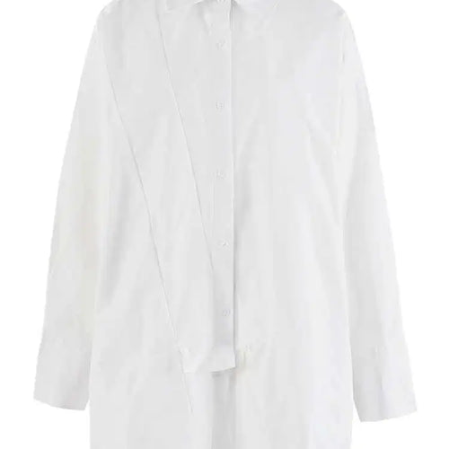 Load image into Gallery viewer, Women White Irregular Spliced Big Size Casual Blouse New Lapel Long Sleeve Shirt Fashion Tide Spring Autumn 2025 CPG2045
