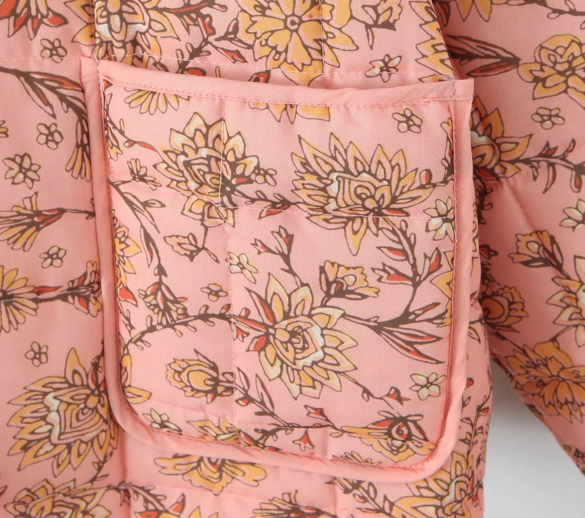 Fashion Women Autumn Short Quilted Coats Flower Print Long Sleeves Coats Chic Loose Single Breasted Jacket 2024