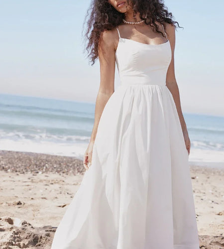 Summer White Midi Beach Dress Elegant Spagehtti Strap A Line Wedding Guest Dress Casual Women Clothing 2023