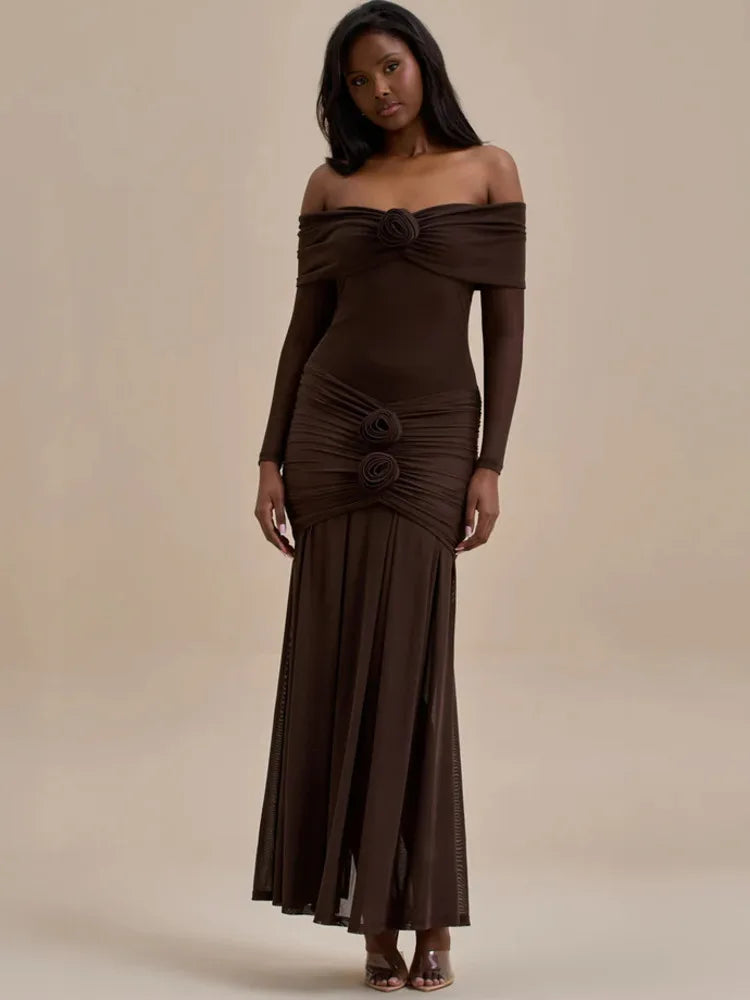 Elegant Mesh Patchwork Long Sleeve One Shoulder Bodycon Party Evening Dress Women Sexy Backless Slim New 2025 Vestido