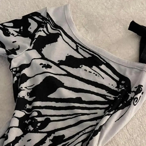 Load image into Gallery viewer, Summer T Shirts for Women Skew Neck Off Shoulder Camisetas Bandage Tunic Butterfly Tees Y2k Tops Casual Fashion Sexy Tshirt
