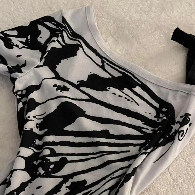 Summer T Shirts for Women Skew Neck Off Shoulder Camisetas Bandage Tunic Butterfly Tees Y2k Tops Casual Fashion Sexy Tshirt