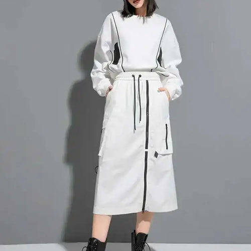 Load image into Gallery viewer, High Elastic Waist Black Zipper Long Spliced Long Casual Half-body Skirt Women Fashion Tide New Spring Autumn 2025 1DF1656
