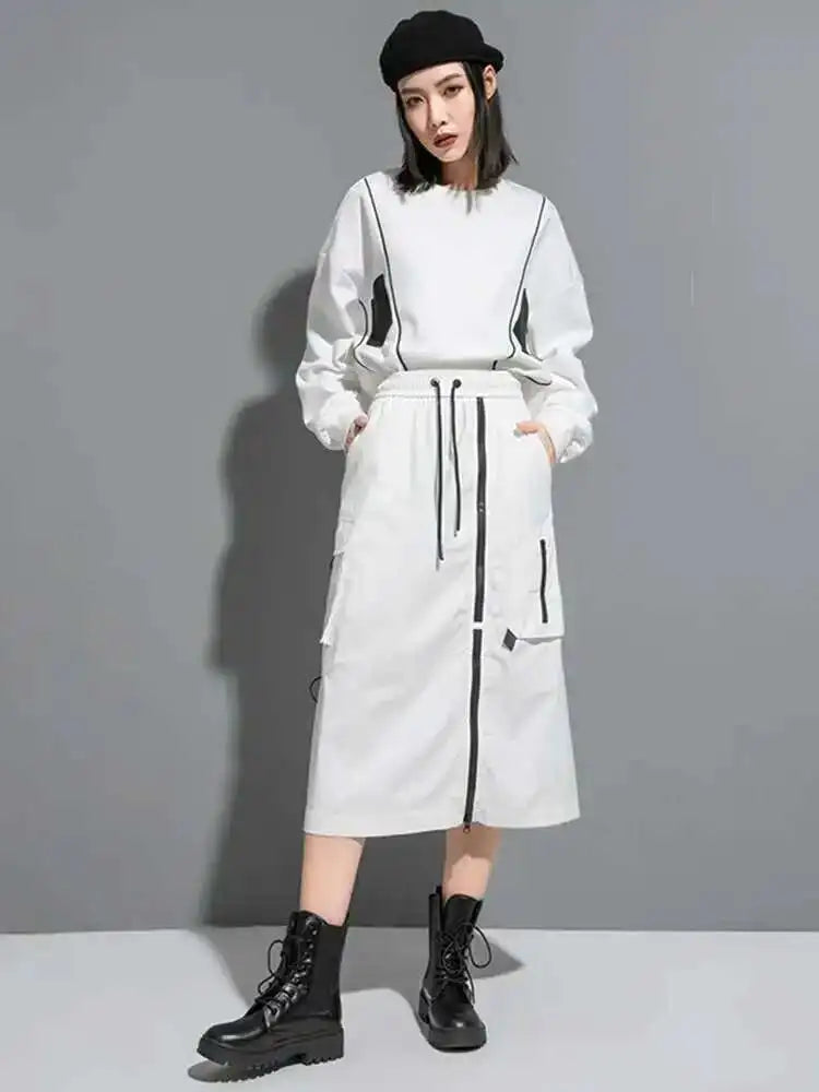 High Elastic Waist Black Zipper Long Spliced Long Casual Half-body Skirt Women Fashion Tide New Spring Autumn 2025 1DF1656