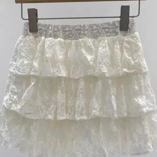 Load image into Gallery viewer, Vintage Sweet Beige Kawaii Fluffy Short Skirt Women Black Elegant High Waist A-line Lace Cake Mini Skirts Summer Trend Romantic
