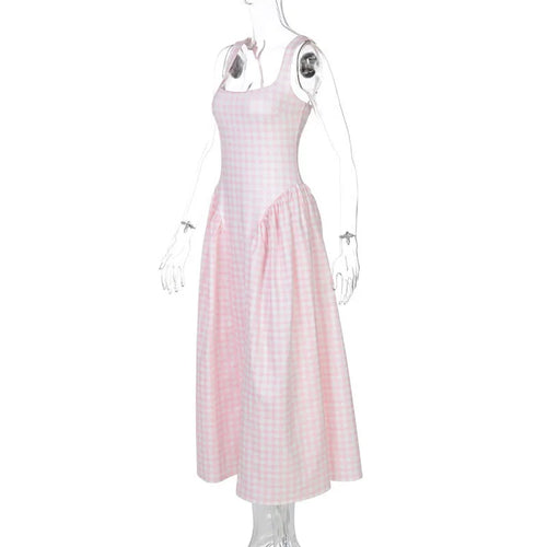 Load image into Gallery viewer, Plaid Printed Maxi Dress For Women Gown Summer New Spaghetti Strap High Waist A-line Backless Club Long Dress Vestido
