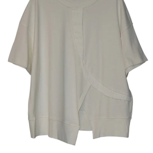 Load image into Gallery viewer, Women Black Hem Slit Irregular Big Size T-shirt New Round Neck Short Sleeve Fashion Tide Spring Summer 2025 1DJ0408
