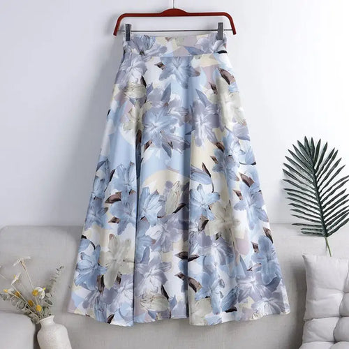 Load image into Gallery viewer, Chiffon Print Dot Skirts Womens High Waist All-match Summer Medium Long  A-line Skirt Female Office Lady Pleated Skirt Elegant
