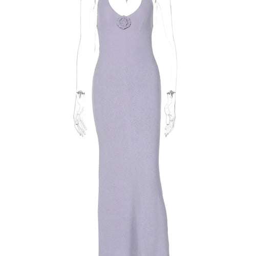 Load image into Gallery viewer, Halter V Neck Floral Sexy Maxi Dress For Women Elegant Spaghetti Strap Sleeveless Backless Bodycon Long Knit Dress
