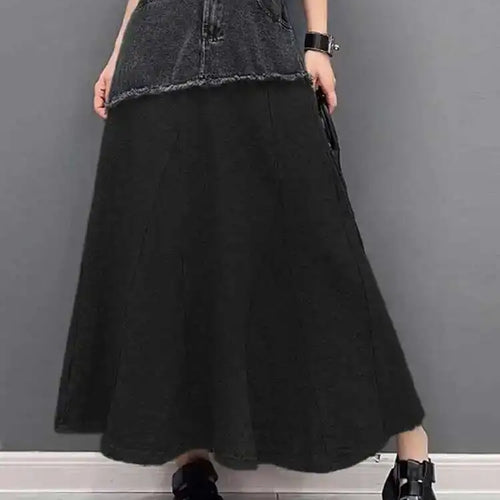 Load image into Gallery viewer, High Waist Black Gray Denim Color-block Midi A-line Half-body Skirt Women Fashion Tide New Spring Autumn 2025 1DH5217
