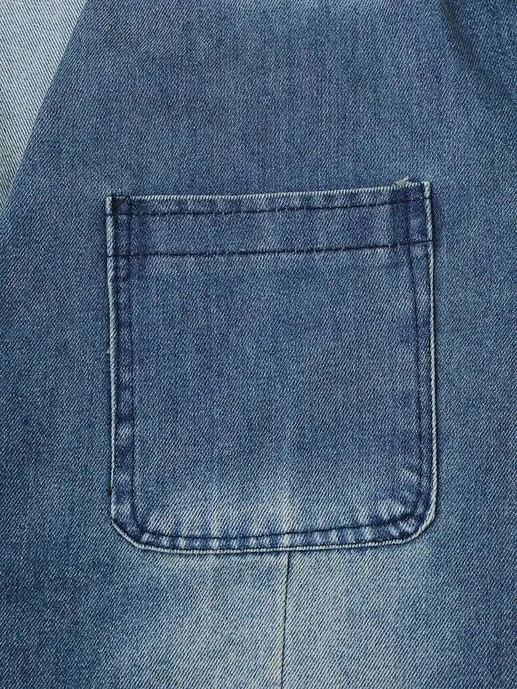 Blue Denim Vintage Big Size Pocket Jacket New V-neck Long Sleeve Women Coat Fashion Tide Spring Autumn 2025 CPG1579