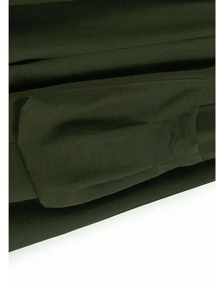 High Elastic Waist Green Buckle Casual Pocket Long Wide Leg Pants New Trousers Women Fashion Spring Autumn 2025 1DH5454
