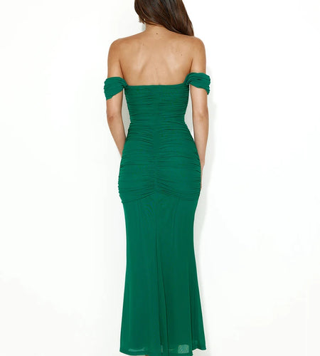 Sexy One Line Neck Mesh Pleated Dress Women Bodycon Backless Elegant Party Club Evening Vestidos Slim Maxi Long Dress