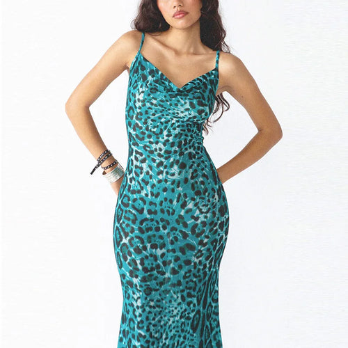 Load image into Gallery viewer, Leopard Print Spaghetti Strap Sexy Maxi Dress For Women Fashion Strapless Sleeveless Backless Printed Long Dress
