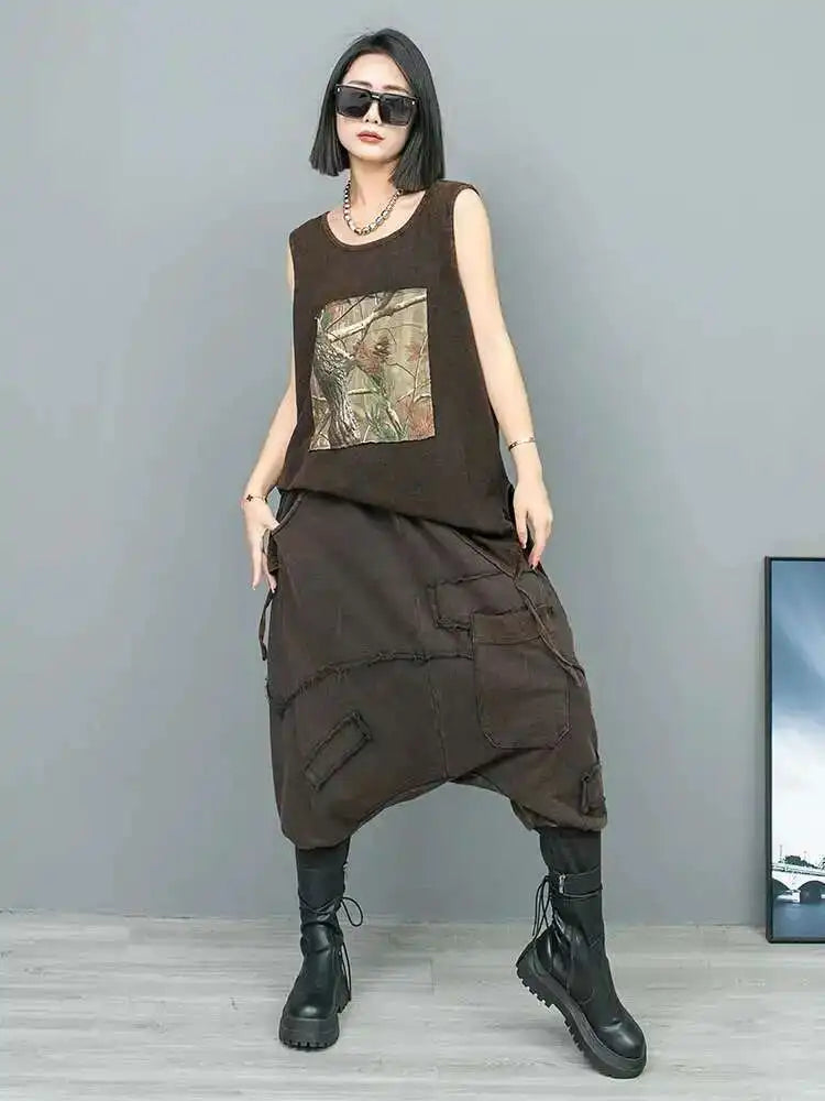 High Elastic Waist Brick Red Pocket Casual Long Cross Pants New Trousers Women Fashion Tide Spring Autumn 2025 1DH6430