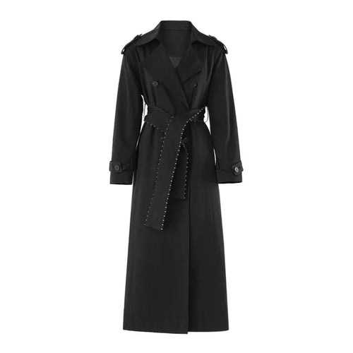 Load image into Gallery viewer, Solid Spliced Belt Trench for Women Lapel Long Sleeve High Waist Temperament Patchwpk Button Coat Female New
