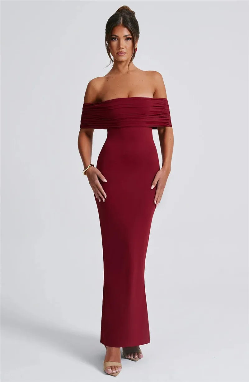 Strapless Backless Sexy Maxi Dress For Women Black Solid Off-shoulder Sleeveless Bodycon Club Party Long Dress Elegant