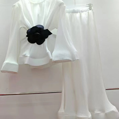 Load image into Gallery viewer, Hit Color Spliced Belt Two Piece Set For Women O Neck Long Sleeve Top High Wait Slimming Skirt Sets Female Fashion
