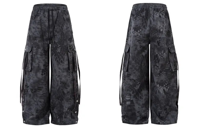 Vintage Cargo Pants Streetwear Military Tactical Pockets Jogger Pants Hip Hop Casual Loose Fit Elastic Waist High Waist Trousers