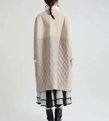 Apricot Warm Big Size Long Cotton-padded Coat Long Sleeve Loose Fit Women Parkas Fashion New Autumn Winter 2025 1DF4808