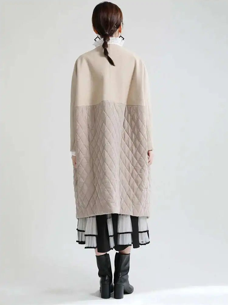 Apricot Warm Big Size Long Cotton-padded Coat Long Sleeve Loose Fit Women Parkas Fashion New Autumn Winter 2025 1DF4808