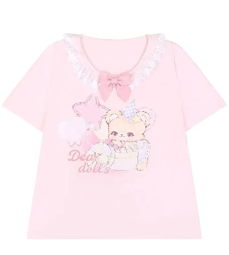 Ropa Mujer Summer T Shirts Chic Shirts for Women Cute Lace Bow Tees Print Lace Japanese Tees Casual Sweet Casual Y2k Tshirt