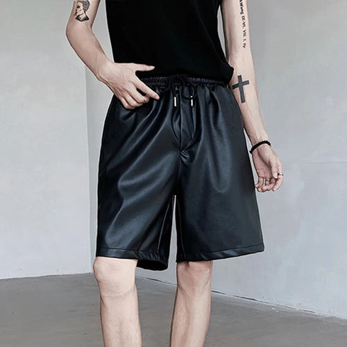 Load image into Gallery viewer, Men&#39;s Shorts 2024 Summer New American Concise Style PU Leather Chothing Loose Casual elastic waist Design Male Pants 9C5897
