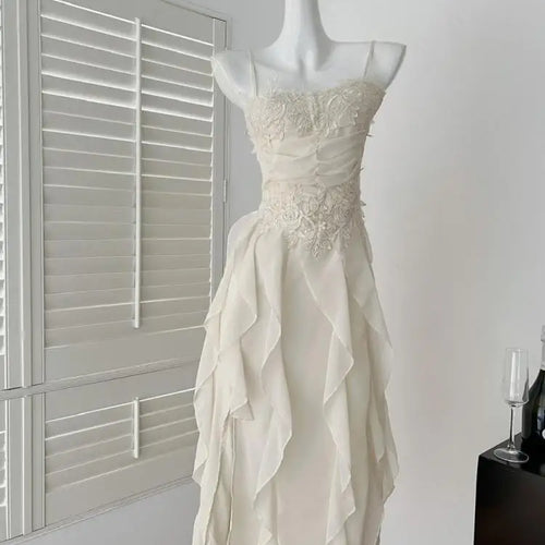 Load image into Gallery viewer, Summer French Vintage New Purple Elegant Slim Backless Party Dress Women Beige High Waist Sleeveless Ruffle Edge Slip Long Dress
