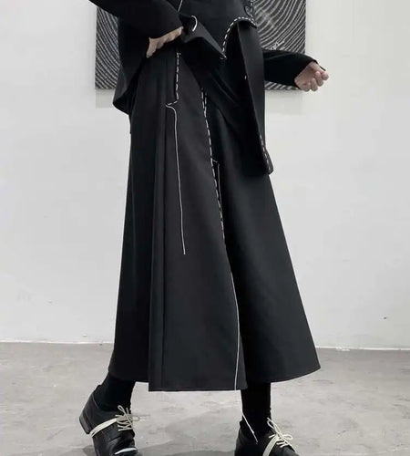 High Elastic Waist Black Topstitched Irregular Ra-line Half-body Skirt Women Fashion Tide New Spring Autumn 2025 1DF1073