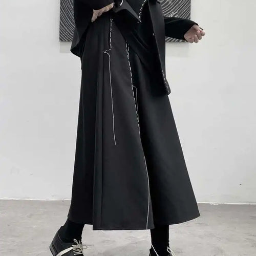 Load image into Gallery viewer, High Elastic Waist Black Topstitched Irregular Ra-line Half-body Skirt Women Fashion Tide New Spring Autumn 2025 1DF1073
