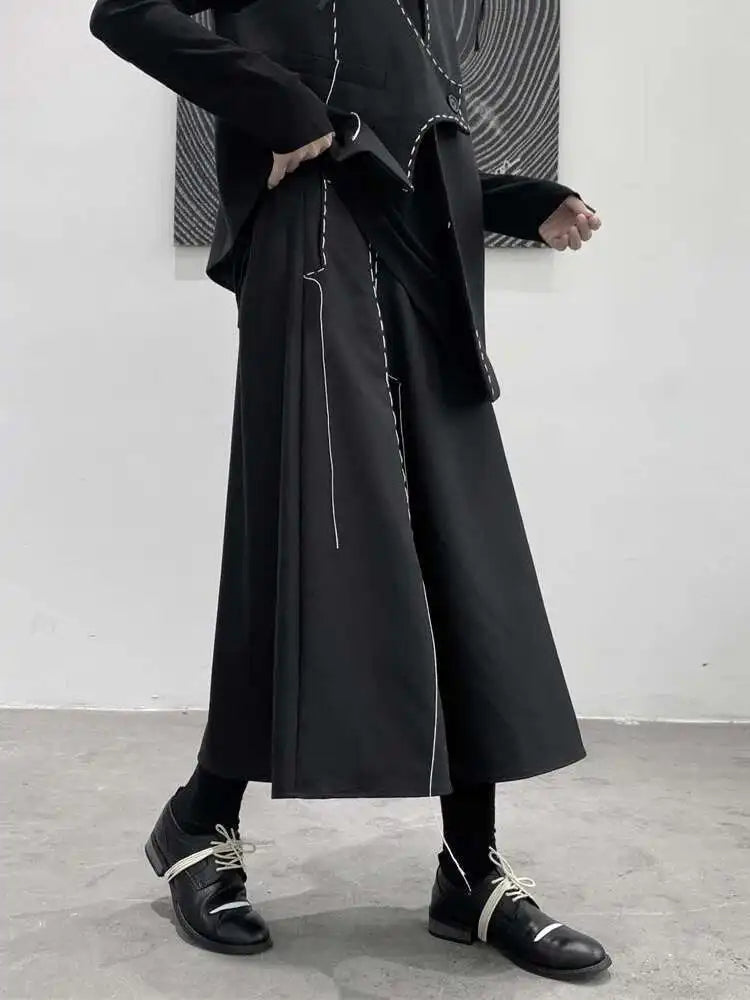High Elastic Waist Black Topstitched Irregular Ra-line Half-body Skirt Women Fashion Tide New Spring Autumn 2025 1DF1073