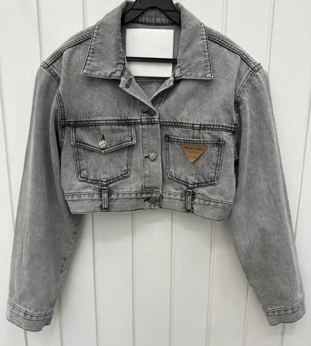 Retro Grey Crop Denim Jacket Women Long Sleeve 2023 Autumn Street Korean Fashion High Waist Jean Coat Ladies Festival Outerwear