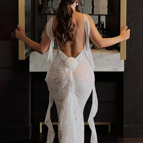 Load image into Gallery viewer, Sexy Sleeveless Lace Patchwork Print Women Backless Party Evening Dress 2024 New Trailing Long Skirt Flowing Vestido
