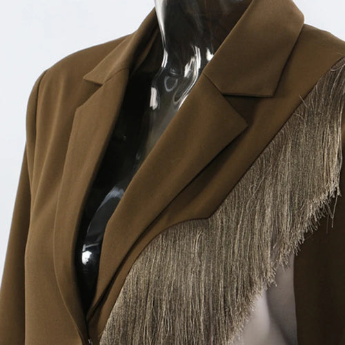 Load image into Gallery viewer, Women Army Green Color-block Tassels Big Size Blazer New Lapel Long Sleeve Jacket Fashion Tide Spring Autumn 2025 1DJ1290
