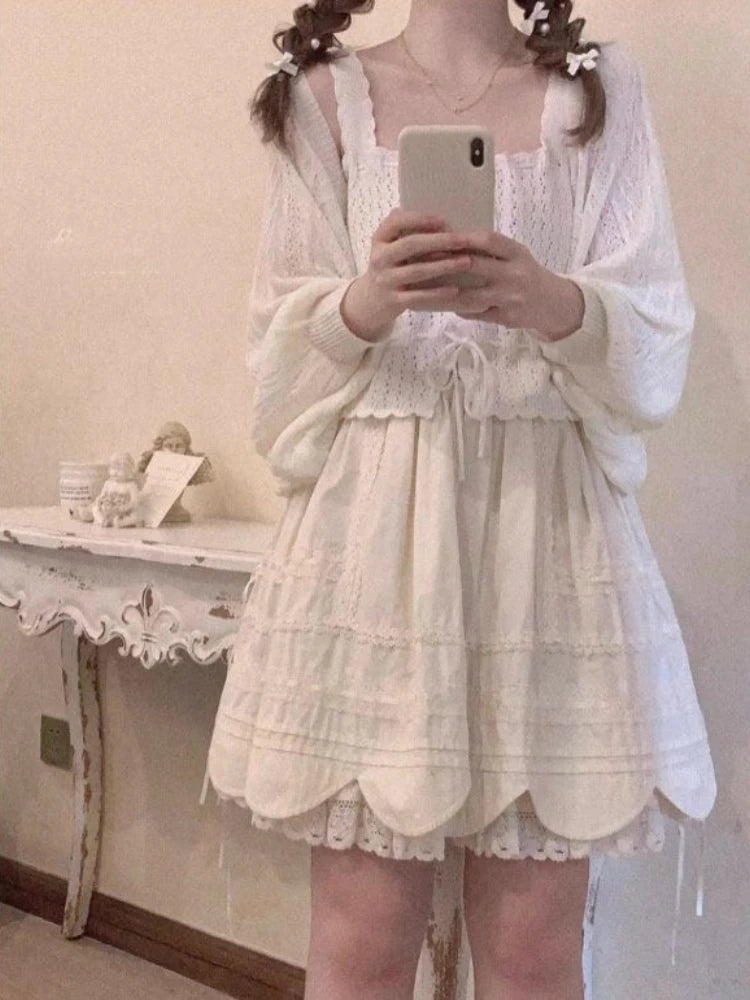 2025 Grunge Summer New Twist Office Women Cardigan Hollow Out Y2k Aesthetic Loose Knitted  Harajuku Casual Bandage Tops