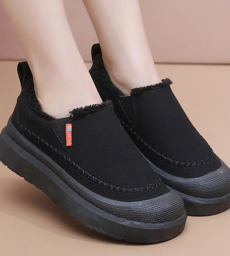 Boots Slip On Winter Shoes For Woman Fur Boots Winter Footweat Women Flat Heels Fur Shoes Warm Ankle Boots Black Botas Mujer