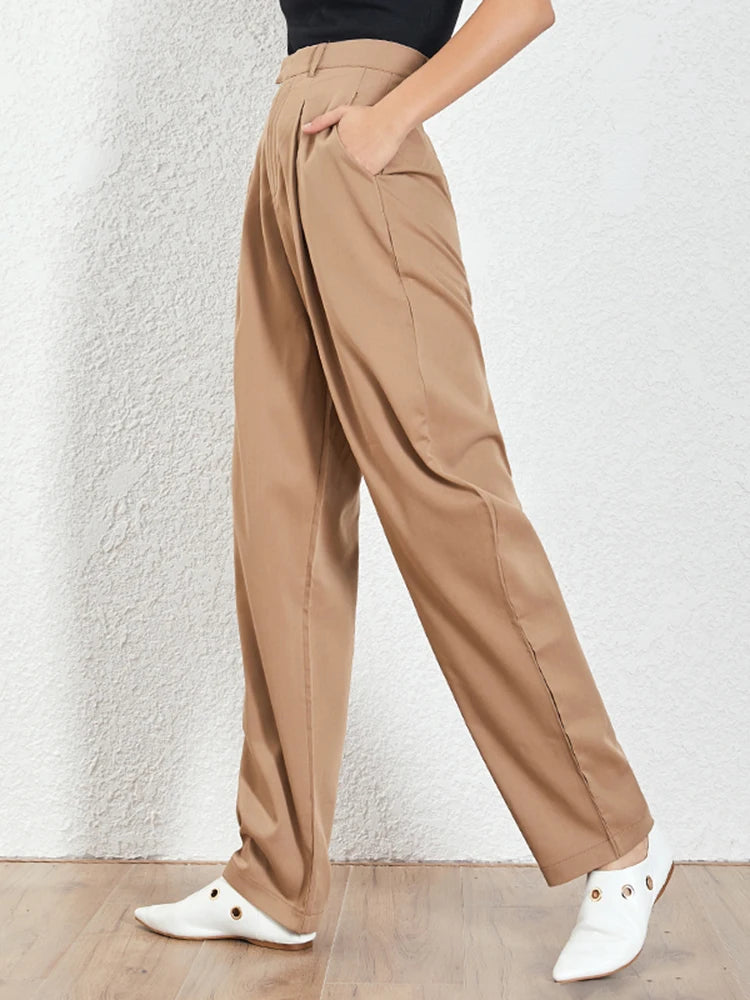 Korean Loose Straight Pants For Women High Waist Solid Minimalsit Trousers Female Autumn Fashion Clothing