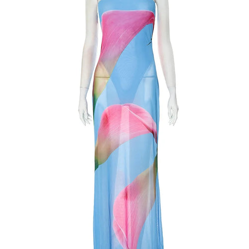 Load image into Gallery viewer, Floral Print Strapless Sexy Maxi Dress For Women Gown Patchwork Off-shoulder Backless Sleeveless Print Long Dress
