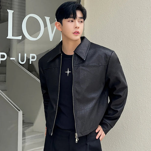 Load image into Gallery viewer, Solid Color Male Jackets Korean Fashion Turn-down Collar Patchwork Zipper Men&#39;s Short Coats Autumn New Trendy 2024 9C4451
